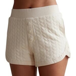 Grey State Apparel Teddi Quilted Lounge Shorts Cotton Blend Eggnog Cream Size XS